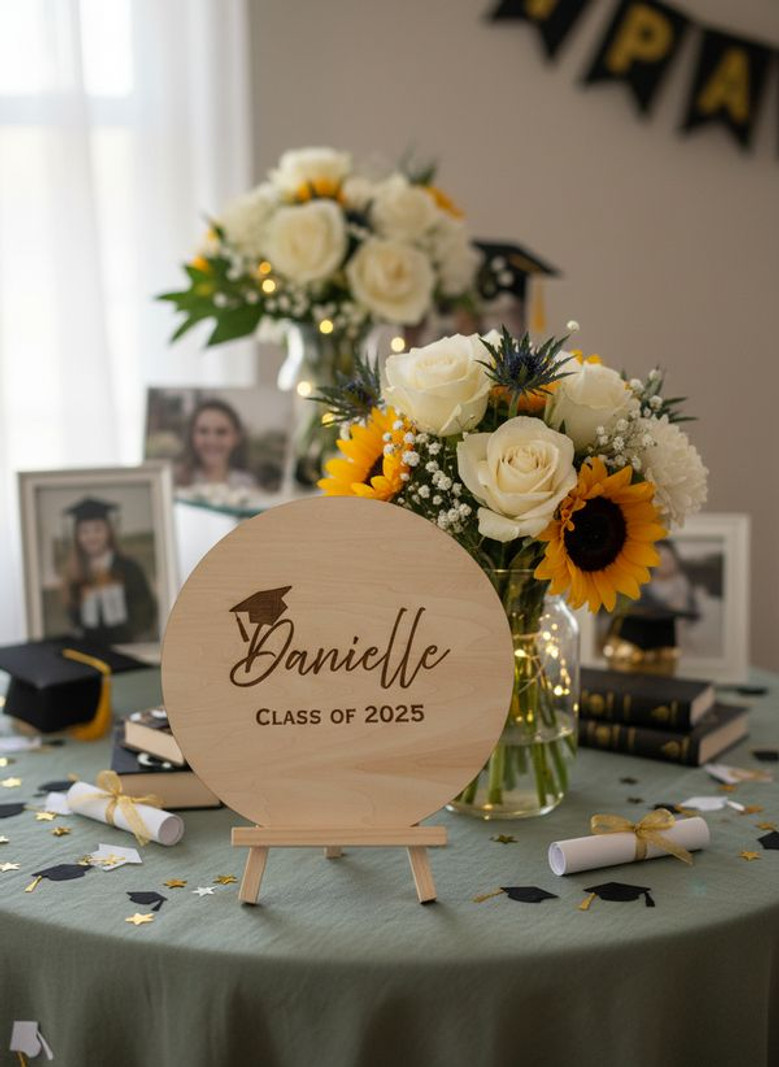 Honoring Their Milestone Custom Name Graduation Round Wood Sign
