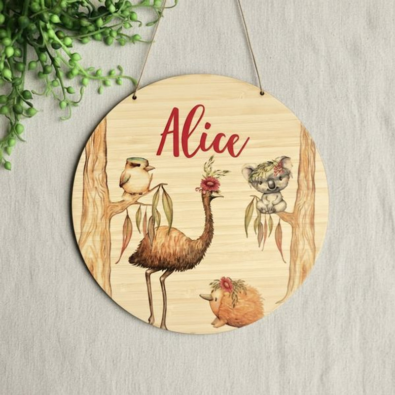 Kangaroo Custom Name Australian Animal Round Wood Sign Decor