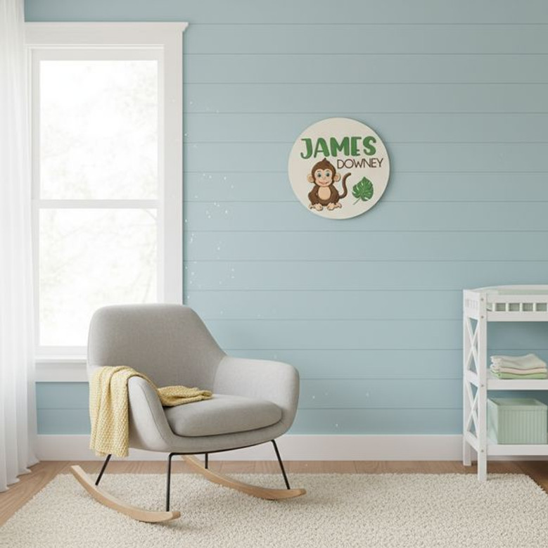 Monkey Jungle Adventure Custom Nursery Round Wood Sign