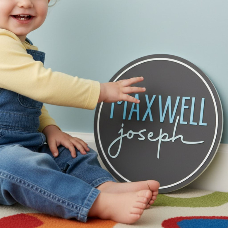 Nursery Round Wood Sign Personalized Name Decor for Kids Rooms