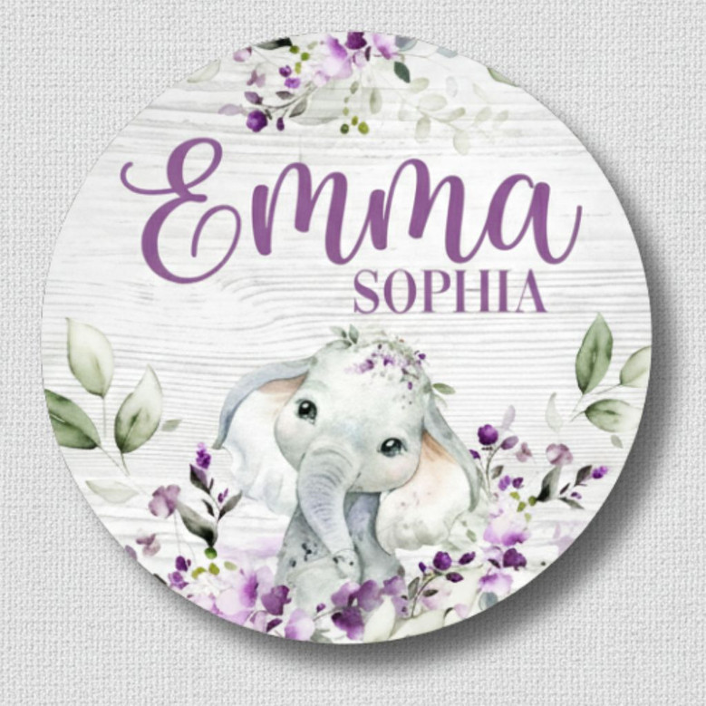 Personalized Elephant Nursery Animal Round Wood Sign