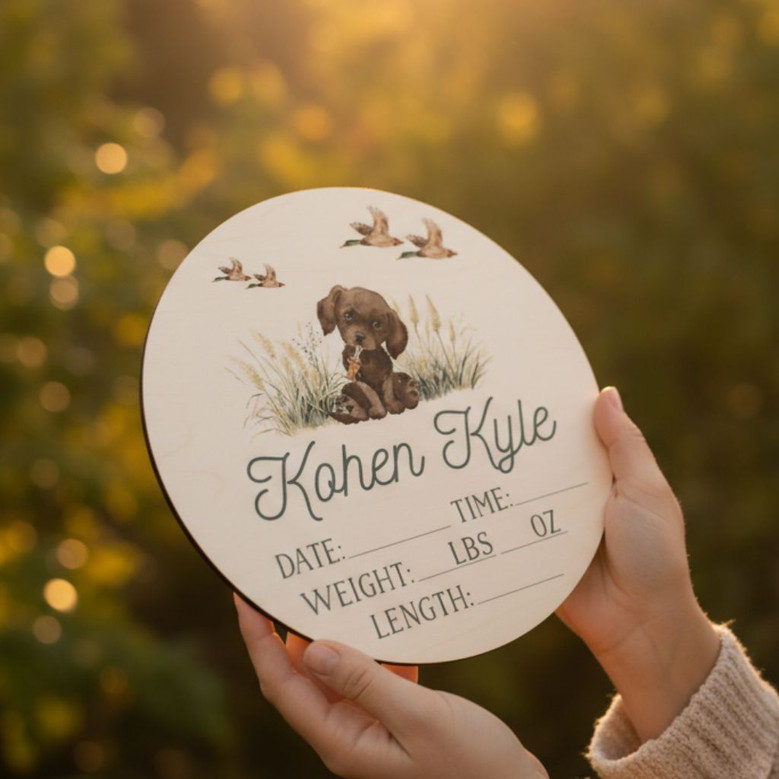 Personalized Nursery Animal Round Wood Sign Baby Stats