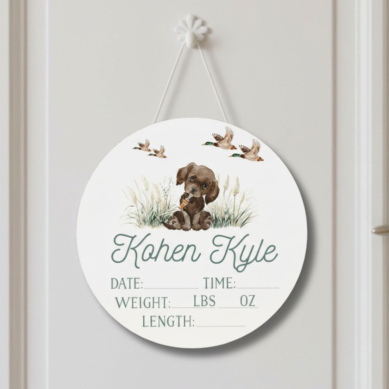 Personalized Nursery Animal Round Wood Sign Baby Stats