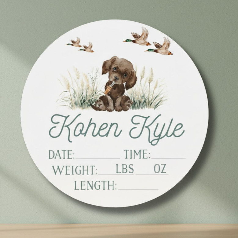 Personalized Nursery Animal Round Wood Sign Baby Stats