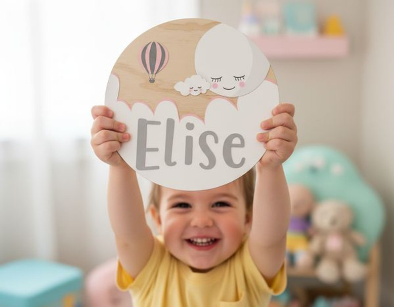 Skyward Dreams Handcrafted Nursery Round Wood Sign for Kids Room