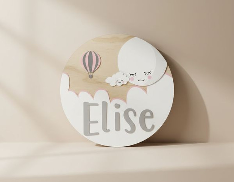 Skyward Dreams Handcrafted Nursery Round Wood Sign for Kids Room