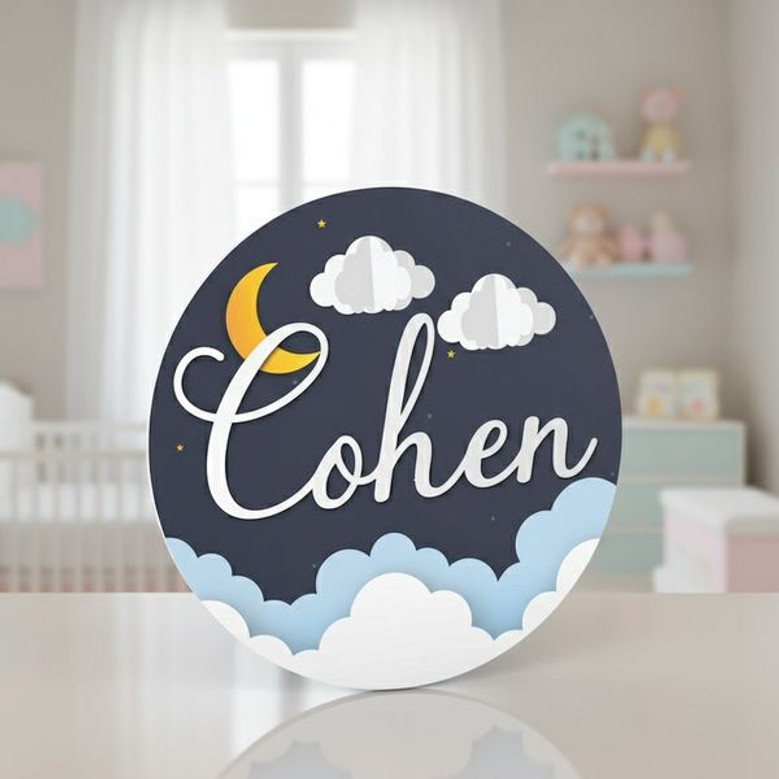 Starry Night Sky Personalized Nursery Round Wood Sign