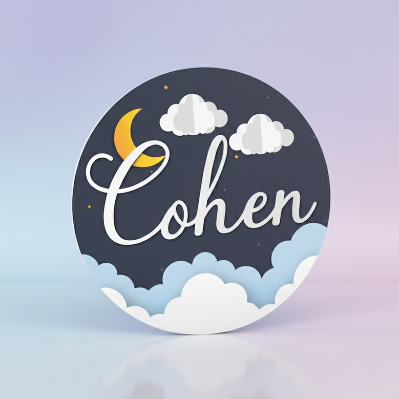 Starry Night Sky Personalized Nursery Round Wood Sign
