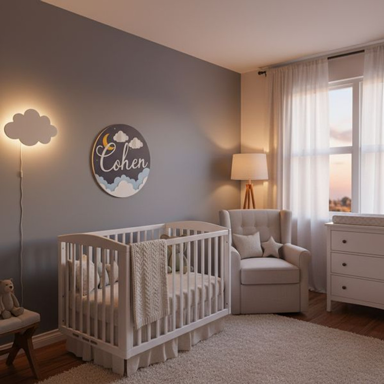 Starry Night Sky Personalized Nursery Round Wood Sign