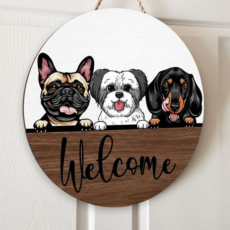 Wags and Wit Personalized Dog Animal Round Wood Sign