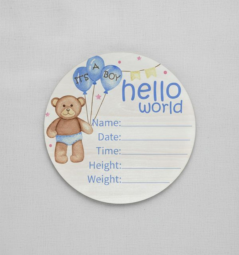 Welcome Home Blue Bear Birch Nursery Round Wood Sign