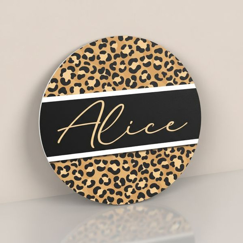 Wild and Stylish Cheetah Print Nursery Round Wood Sign for Girls
