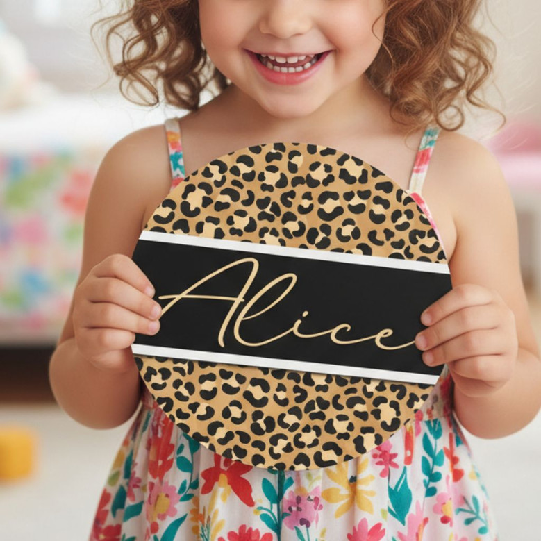 Wild and Stylish Cheetah Print Nursery Round Wood Sign for Girls