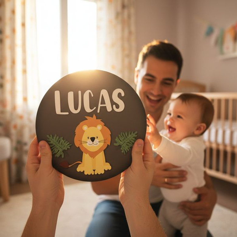 Wild Heart Safari Baby Lion Nursery Round Wood Sign