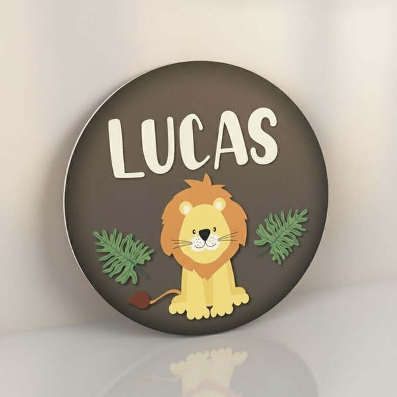 Wild Heart Safari Baby Lion Nursery Round Wood Sign