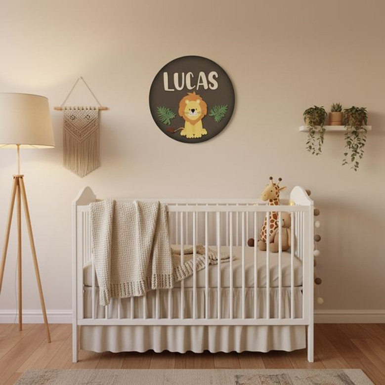 Wild Heart Safari Baby Lion Nursery Round Wood Sign