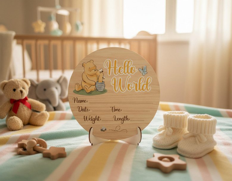 Winnie the Pooh Hundred Acre Wood Nursery Round Wood Sign