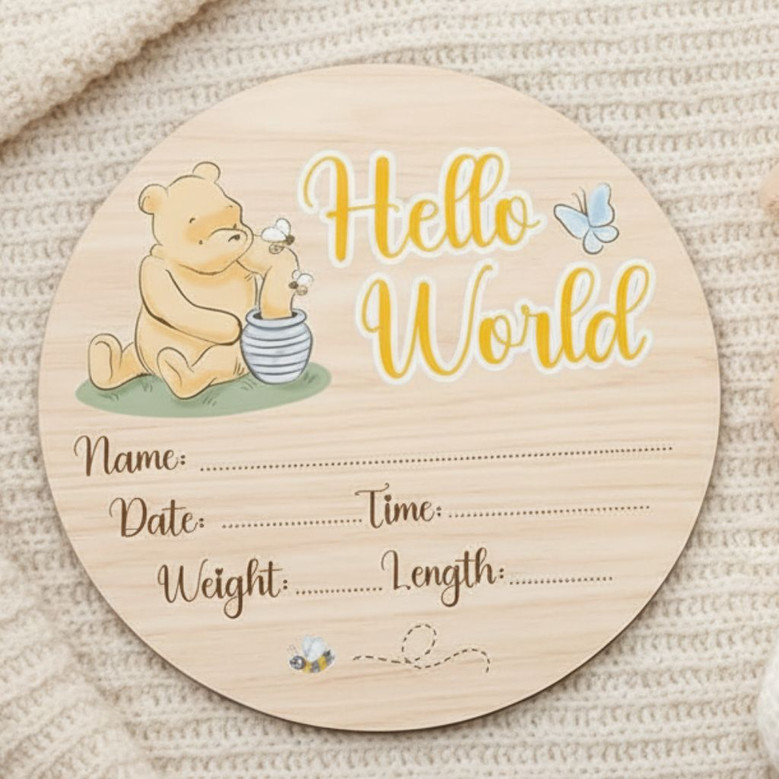 Winnie the Pooh Hundred Acre Wood Nursery Round Wood Sign