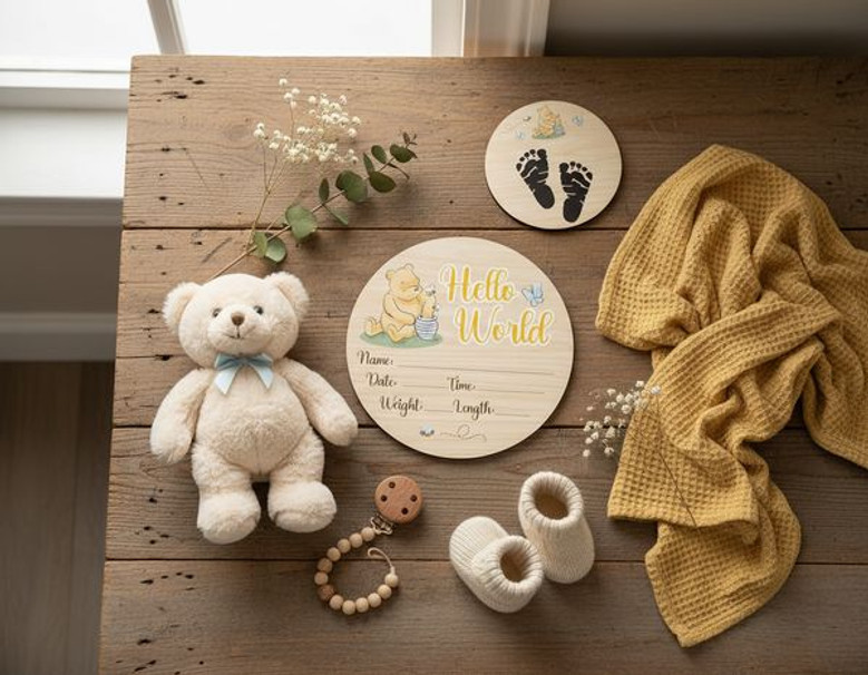 Winnie the Pooh Hundred Acre Wood Nursery Round Wood Sign