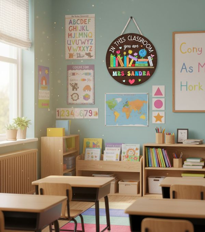 A Place for Everyone Custom Teacher Round Wood Sign Decor