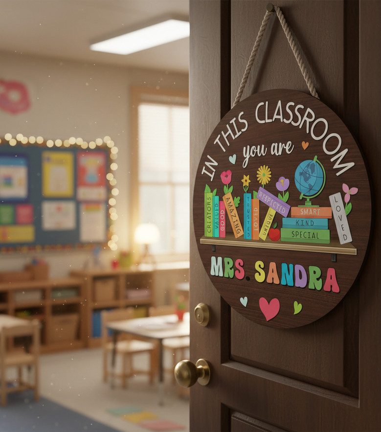 A Place for Everyone Custom Teacher Round Wood Sign Decor
