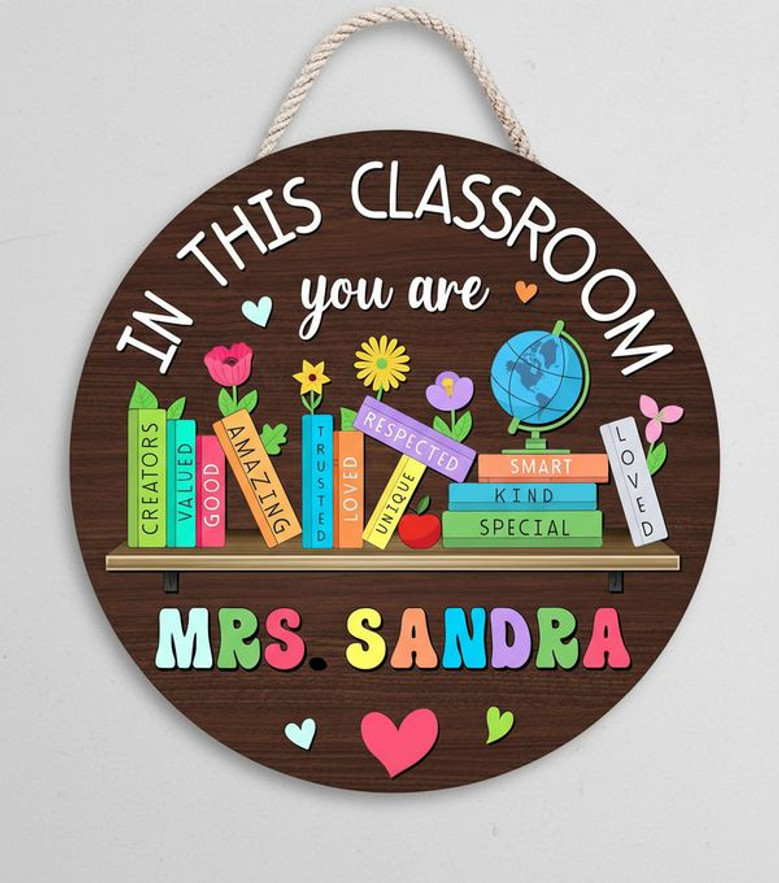 A Place for Everyone Custom Teacher Round Wood Sign Decor
