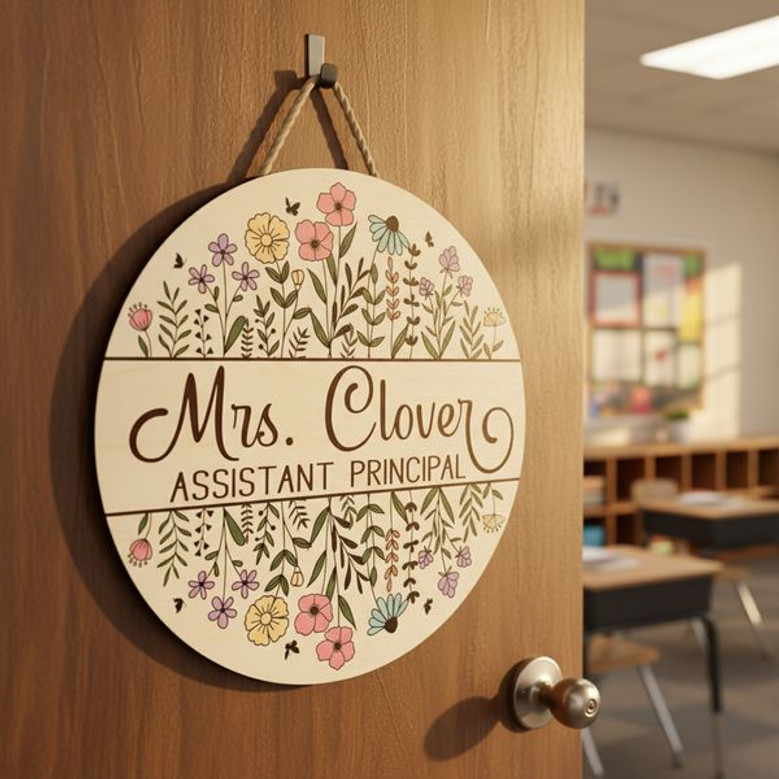 Assistant Principal Wildflower Floral Round Wood Sign Gift