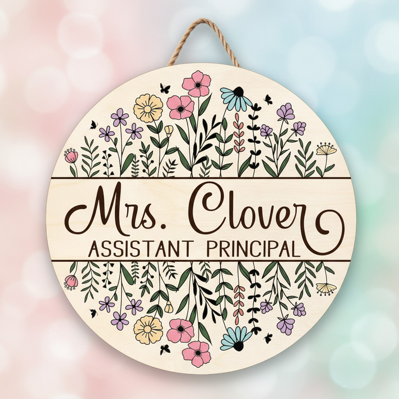 Assistant Principal Wildflower Floral Round Wood Sign Gift