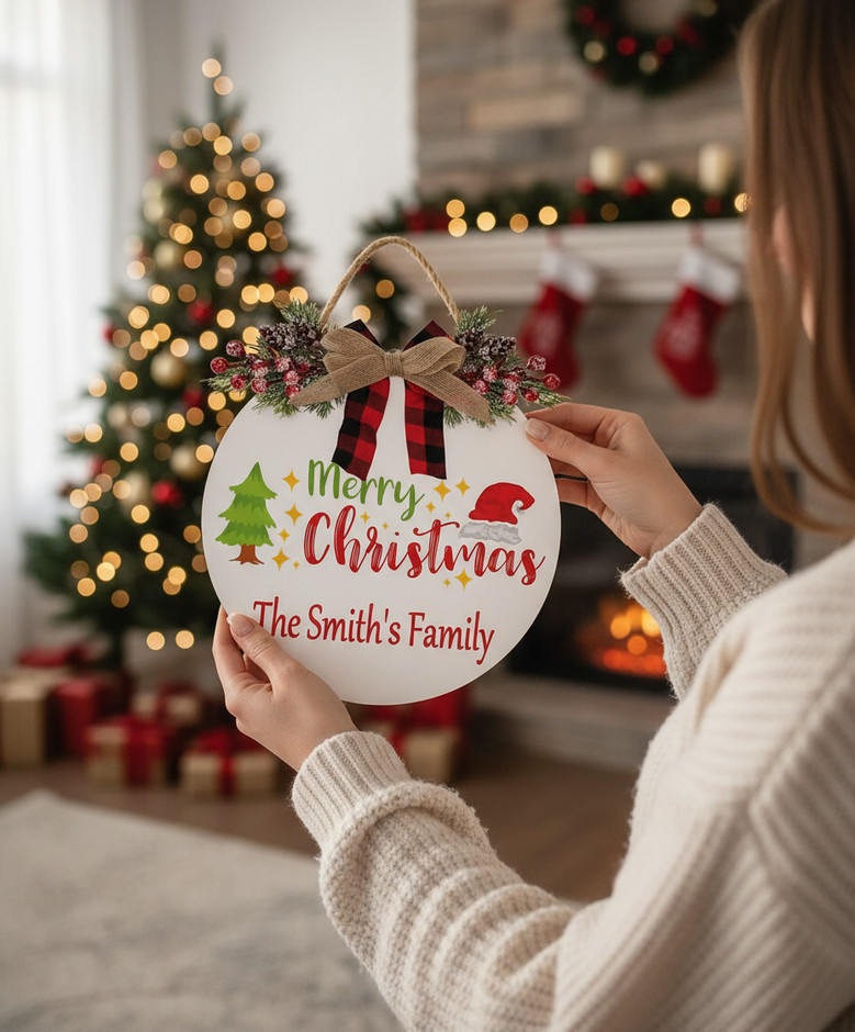 Beloved Family Traditions Christmas Round Wood Sign