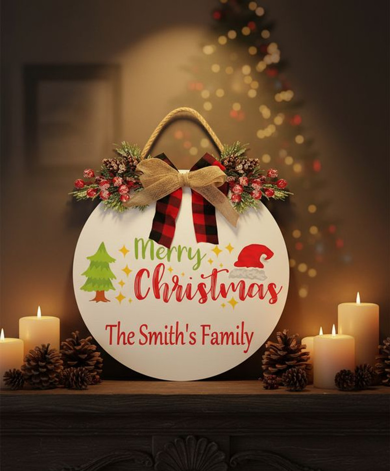 Beloved Family Traditions Christmas Round Wood Sign