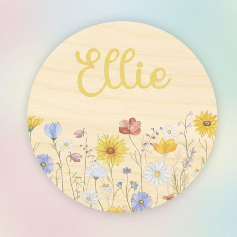 Blooming Petals Custom Floral Round Wood Sign Nursery Decor