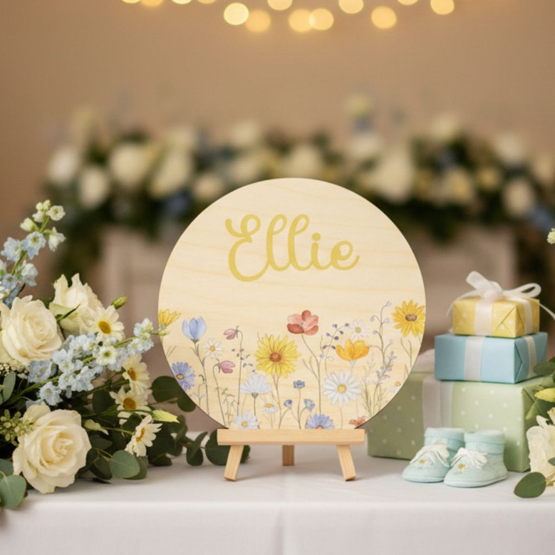 Blooming Petals Custom Floral Round Wood Sign Nursery Decor