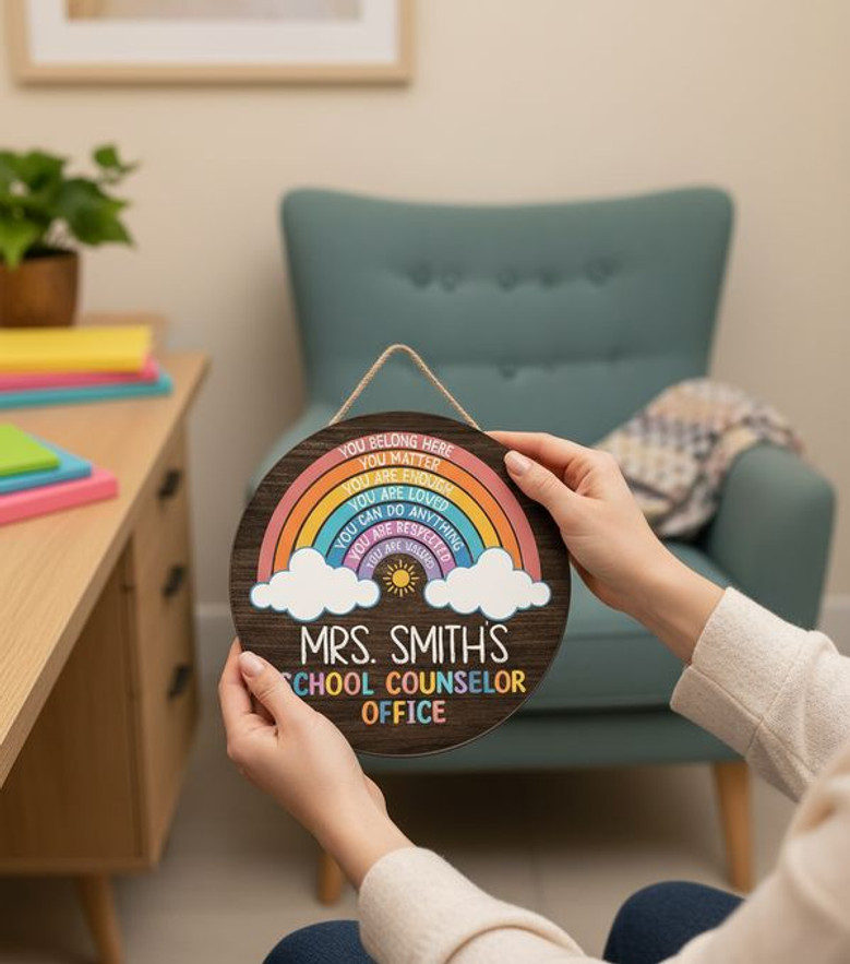 Blooming Teacher Gratitude Custom Round Wood Sign