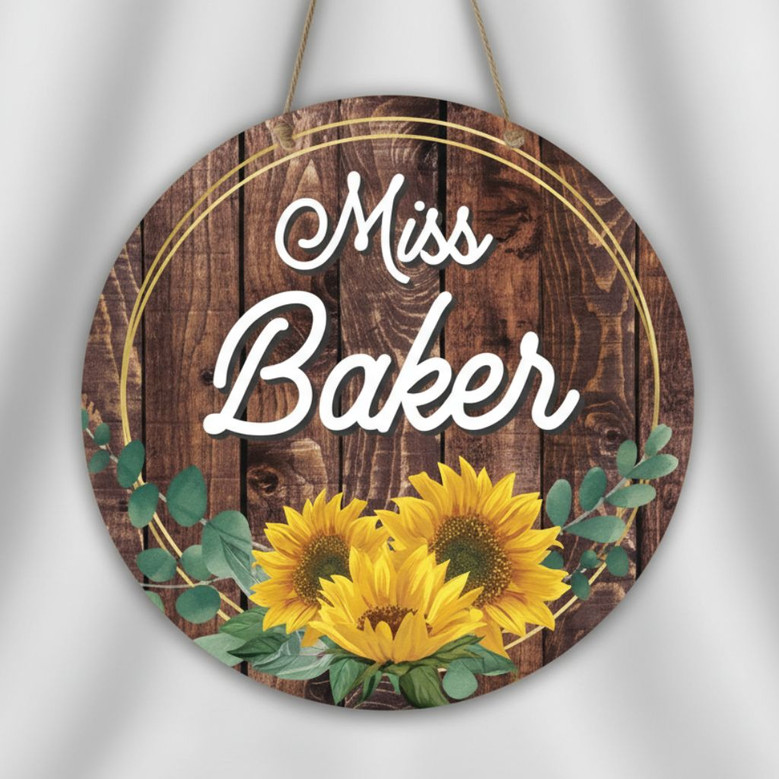 Bright Sunflower Floral Round Wood Sign Classroom Decor