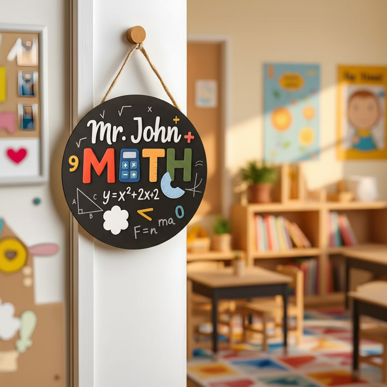Calculated with Care Custom Math Teacher Round Wood Sign