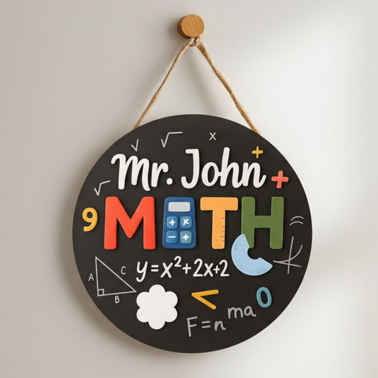 Calculated with Care Custom Math Teacher Round Wood Sign