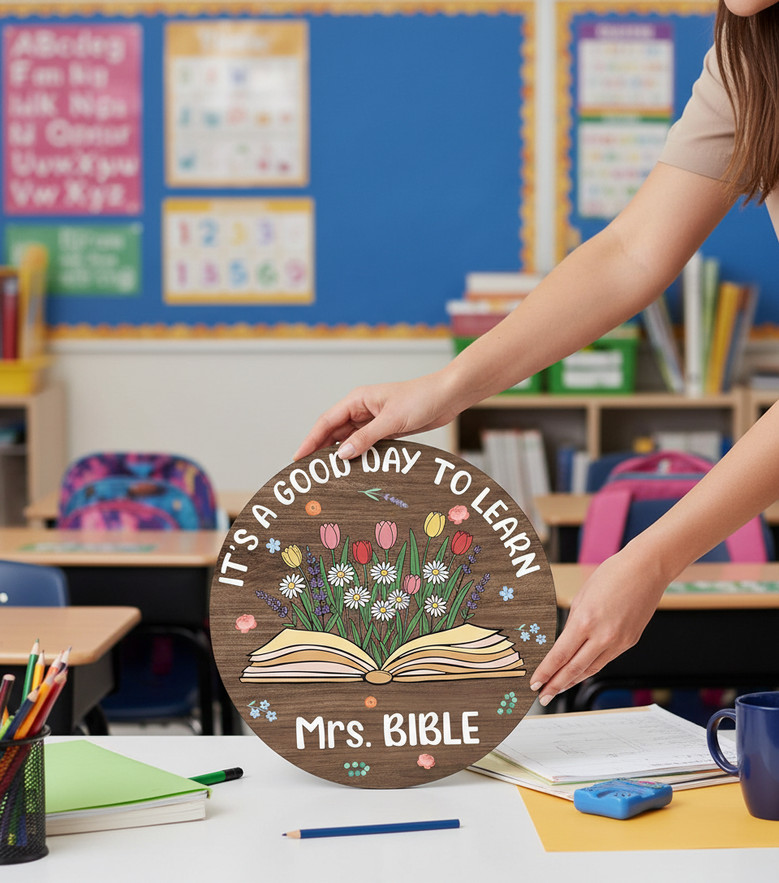 Celebrate the Joy of Learning Teacher Round Wood Sign