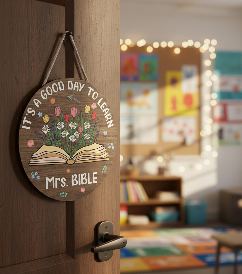 Celebrate the Joy of Learning Teacher Round Wood Sign