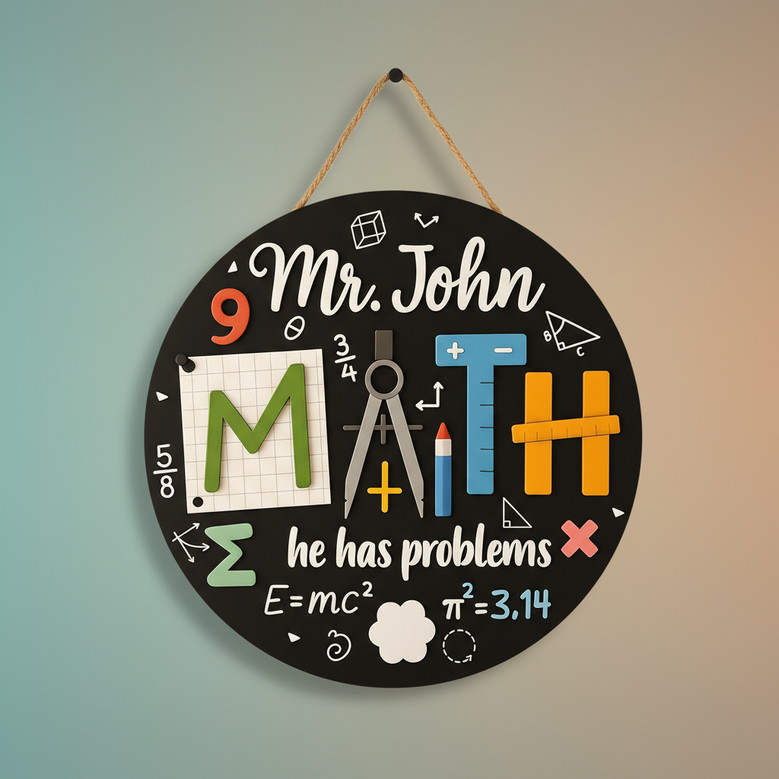Custom Math Teacher Round Wood Sign Personalized Classroom Magic