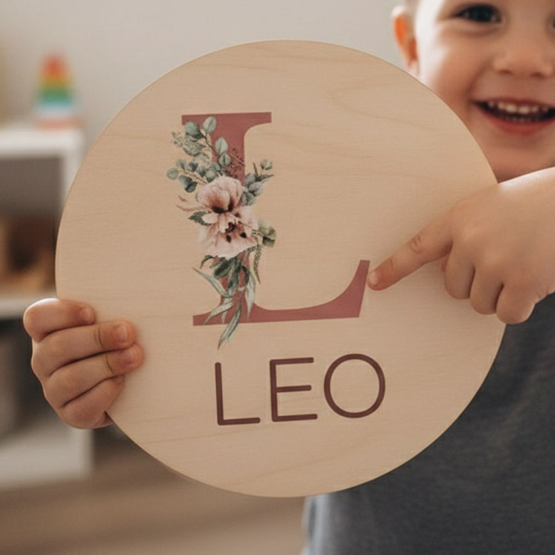 Dusty Pink Floral Round Wood Sign Personalized for Her