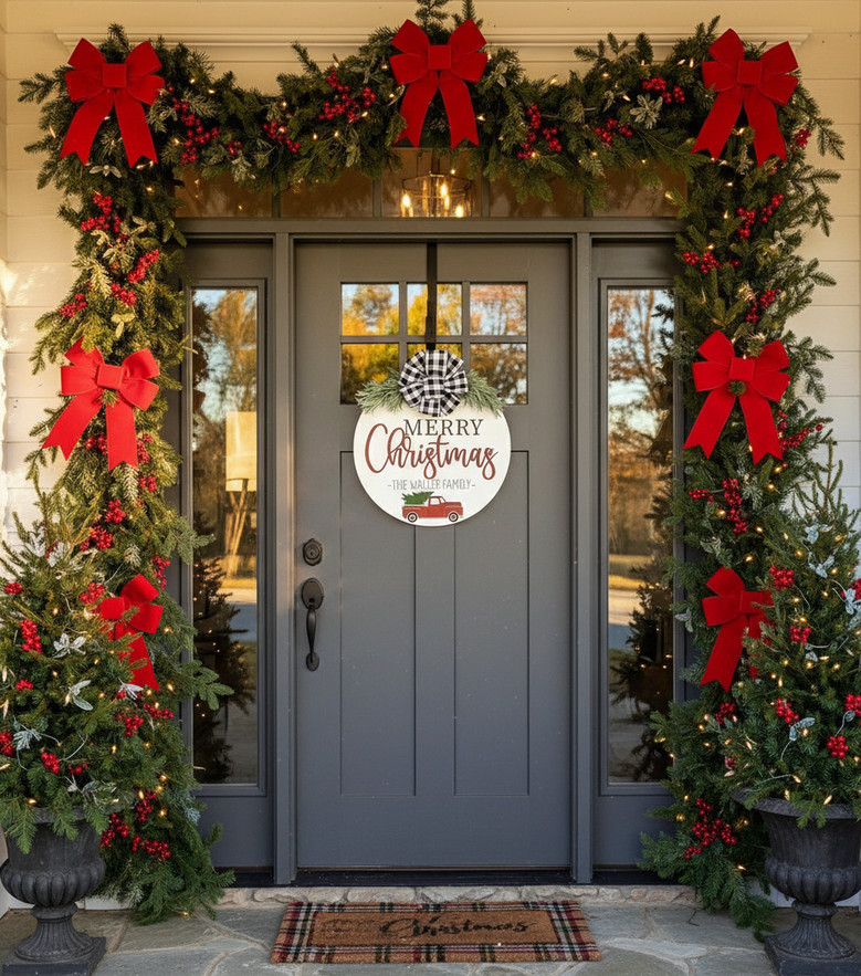 Family Heritage Christmas Round Wood Sign with Vintage Truck