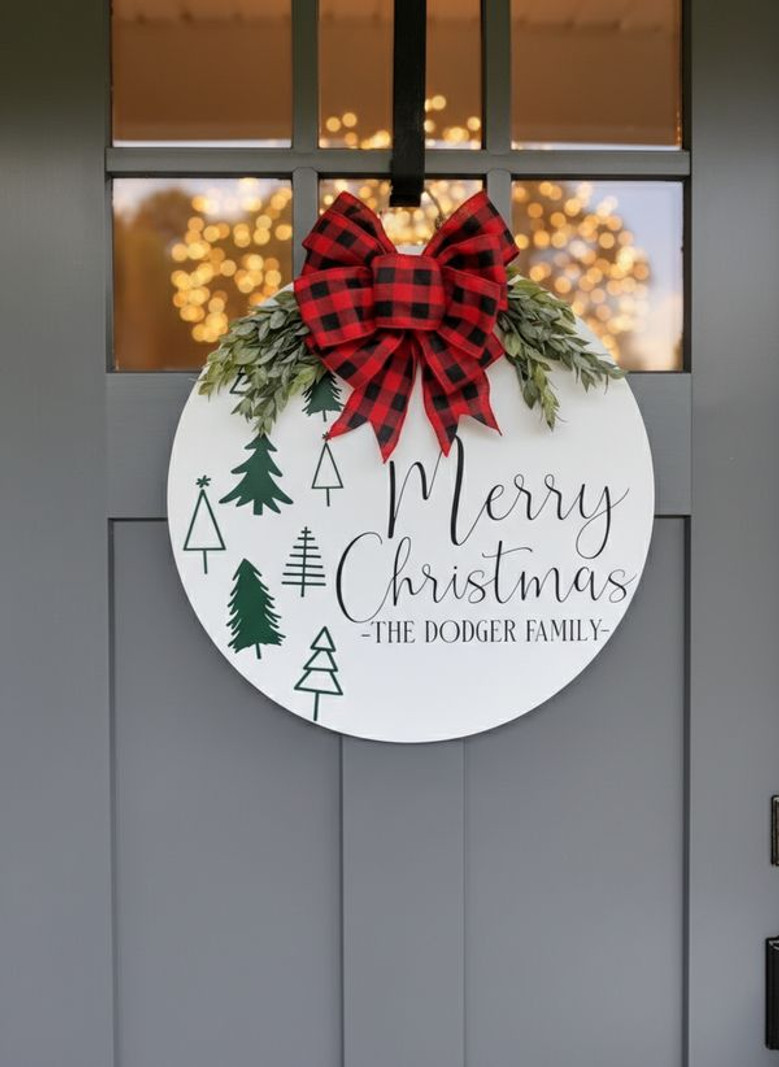 Family Name Traditions Christmas Round Wood Sign Door Decor