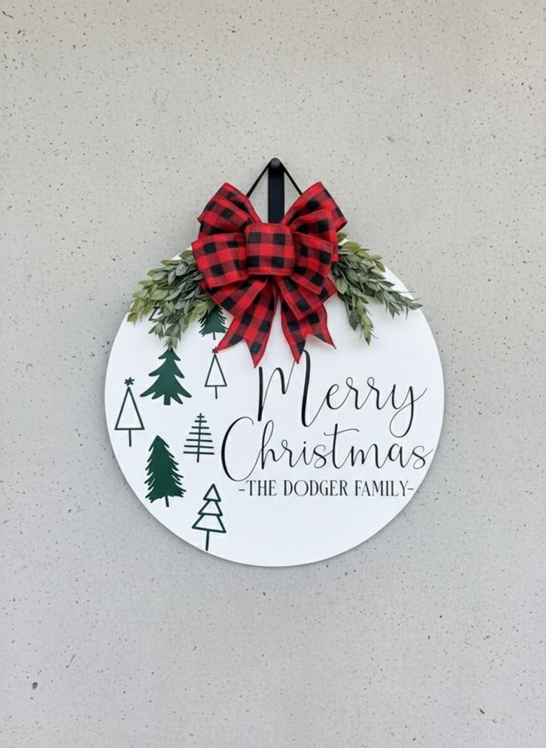 Family Name Traditions Christmas Round Wood Sign Door Decor