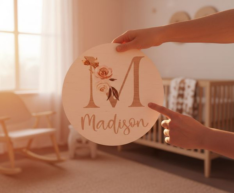Floral Baby Girl Nursery Custom Floral Round Wood Sign