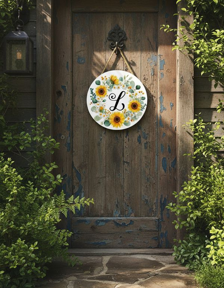Floral Round Wood Sign with Custom Initial Monogram