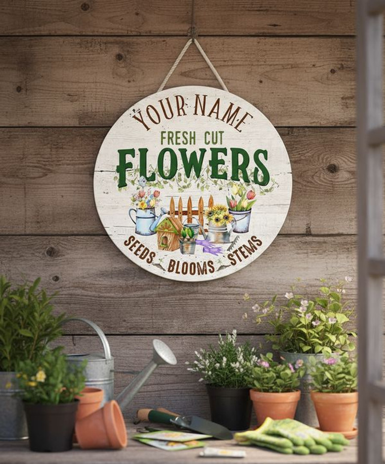 Garden Market Floral Round Wood Sign Custom Farmhouse Decor