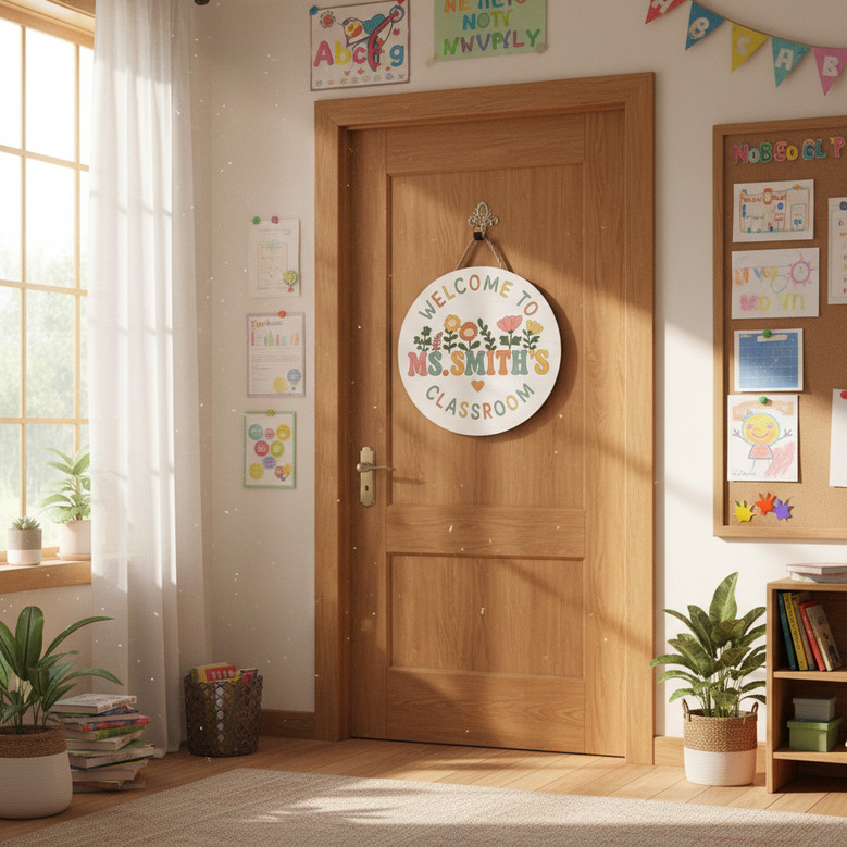 Gift a Bloom Floral Teacher Round Wood Sign