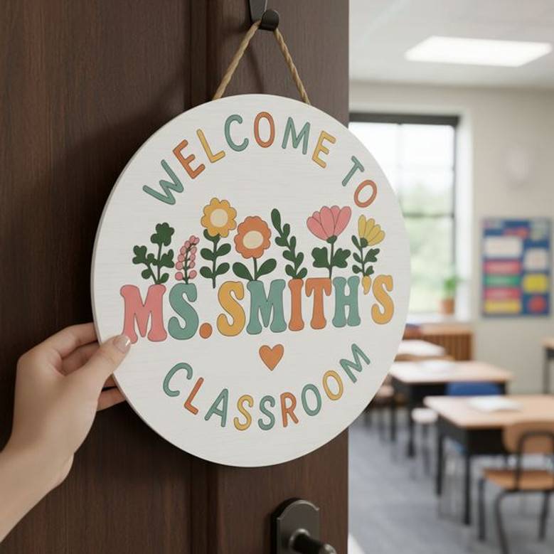 Gift a Bloom Floral Teacher Round Wood Sign