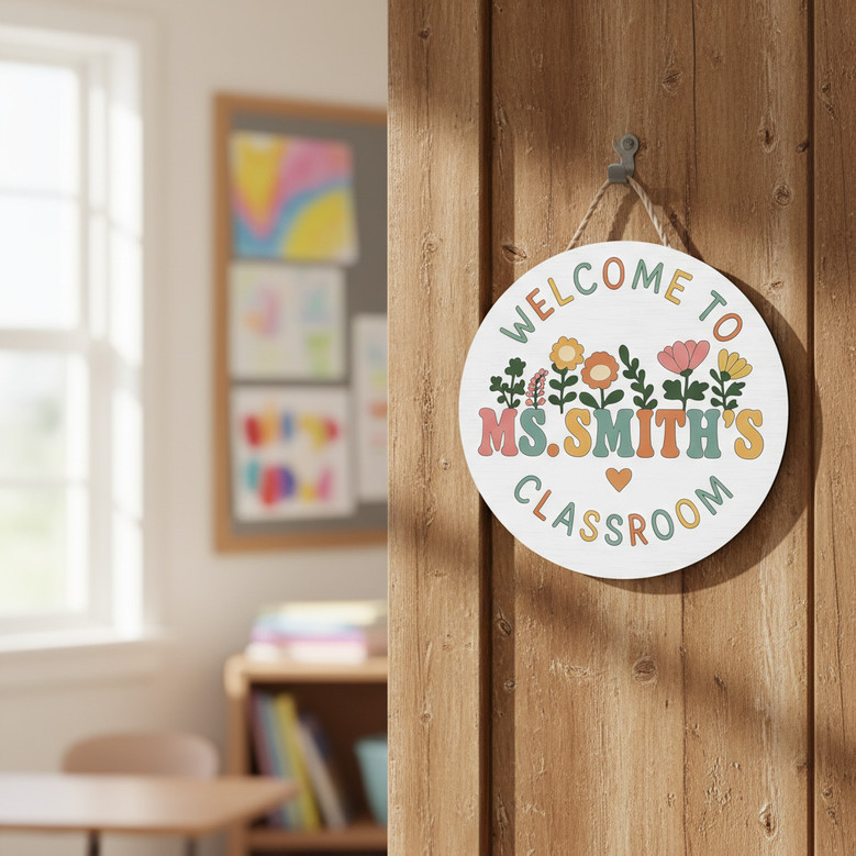 Gift a Bloom Floral Teacher Round Wood Sign