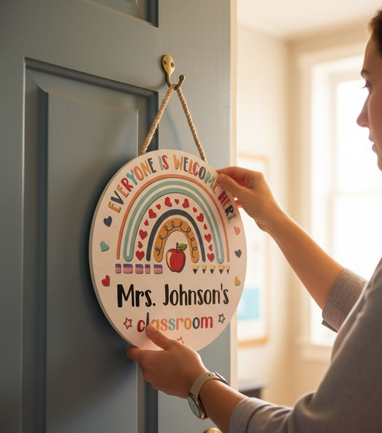 Gifts for Educators Custom Teacher Round Wood Sign Decor